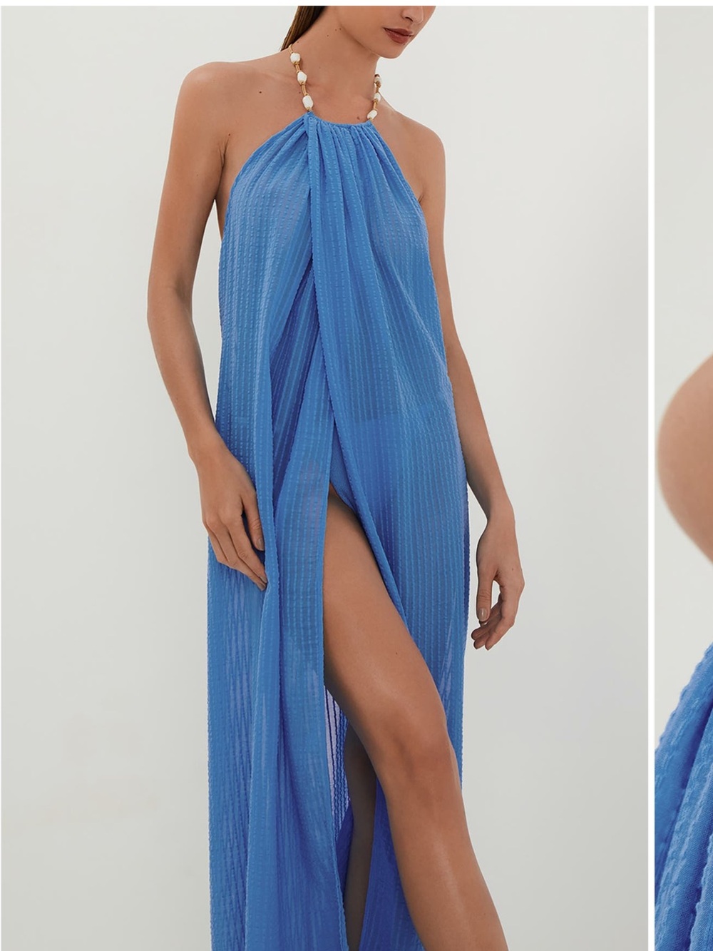 ViX Paula Hermanny Cloe Halter Cotton Swim Cover Up Dress - Blue